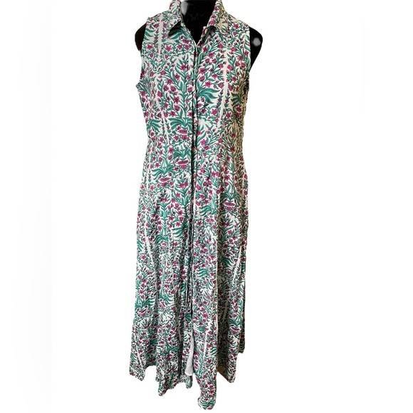 livro Dresses & Skirts - Livro Pink Green Earthy Hippie Woodland Witchy Floral Sleeveless Shirt Dress